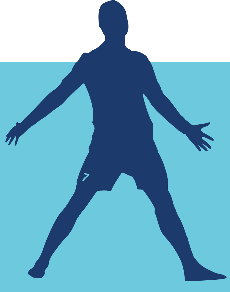 A silhouette of a footballer celebrating after scoring a goal