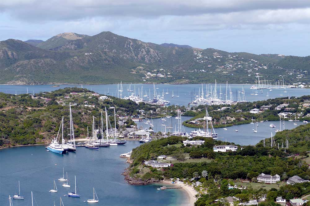 Antigua with yachts at the three main marinas