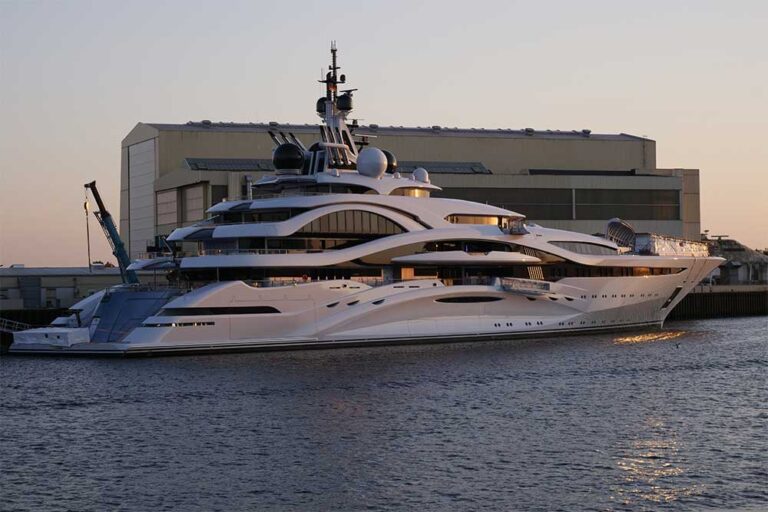 Megayacht at a shipyard